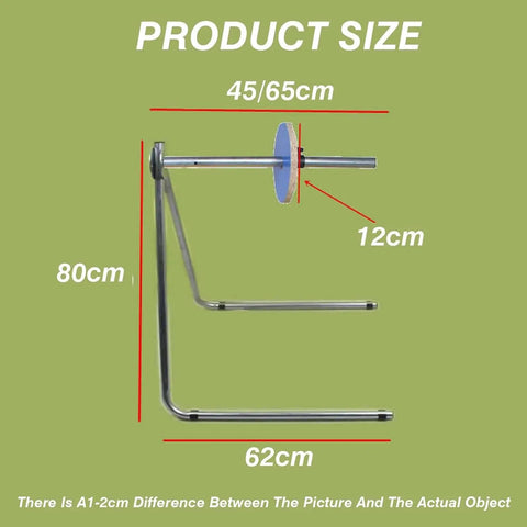 Heavy Duty Bubble Cushioning Wrap Stand With Precise Tension Control showing dimensions 80cm height, 62cm width and 45/65cm roll core.