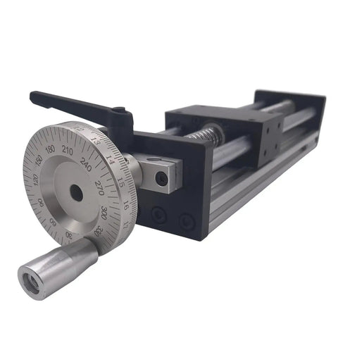 Aluminum Alloy Linear Rail Guide Workbench With Manual Slide And Ball Screw For Cnc Diy Projects, features hand wheel and precision mechanics.