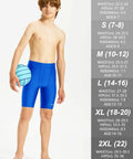 Youth Boys Swim Jammers For Competitive Team, Quick Dry Athletic Swim Shorts With UPF 50+, Wave Pattern, Size Small, front view.