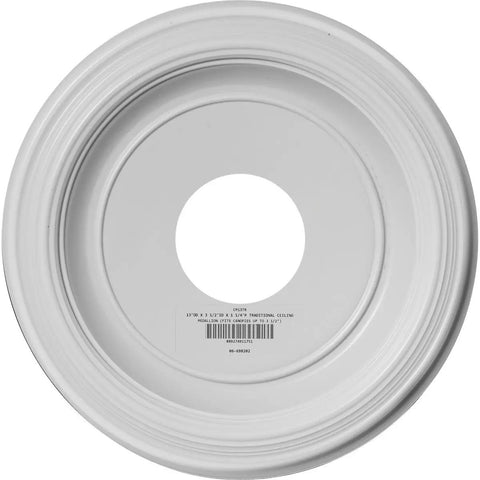 13 Inch Outer Diameter 3 And A Half Inch Inner Diameter 1 And A Quarter Inch Projection Traditional Thermoformed PVC Ceiling Medallion Lightweight Moisture Resistant Easy Install For Canopies Up To 7 And A Half Inches shown from above