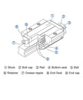 Ditch The Guesswork With This High Precision Linear Guide Rail Kit Featuring Two Square HGH20CA Slides And A Smooth SFU1605 Ball Screw Assembly Plus End Nuts and Couplings For Serious CNC Upgrade Projects That Need Reliable Motion. Exploded HGH20CA linear rail block diagram