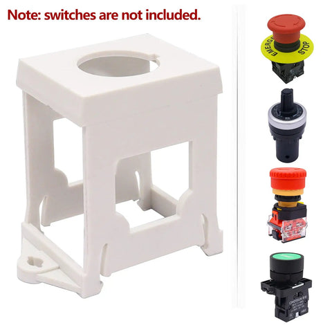 4 Pack 22mm Push Button Switch DIN Rail Mounting Bracket Set Waterproof Dustproof Polycarbonate Construction Keeps Button Secure And In Place Durable Industrial Panel Mounts Switches And Rails Not Included. White polycarbonate bracket with empty mounting hole, switches not included.