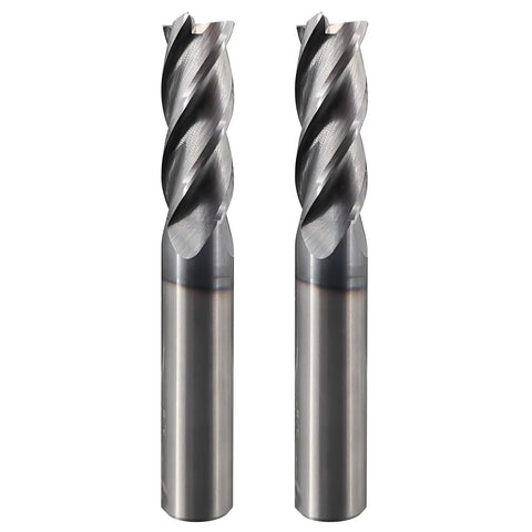 2 Pack 3/8 Inch Carbide Square End Mills, 4 Flute TiAlN Coated CNC Mill Bits For Steel, side view of metalworking tools