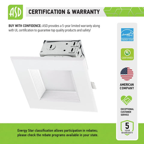 12 Pack 4 Inch LED Recessed Lighting With Integrated Junction Box Dimmable 2700K-5000K CCT Selectable Canless Square Downlights