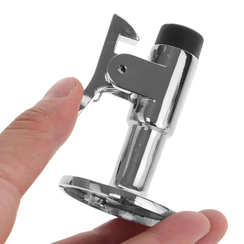 Premium Stainless Steel Marine Door Catch For Yacht Cabin Silver Latches With Anti Collision Protection To Stop Slamming And Protect Surfaces From Damage in hand close-up view.