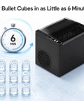 Portable Countertop Ice Maker Slings Nine Swift Bullet Cubes In Six Minutes And Cranks Out Twenty Six Pounds Daily with timer and ice.
