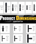Connector dimensions for Six Piece Five Foot Silicone Vacuum Hose Kit With Sizes From One Eighth To Three Eighths Inch Includes Twenty Four Hose Clamps And Sixty Four Connectors The Easy Automotive Vacuum Line Repair Set For DIY Projects And Car Maintenance.