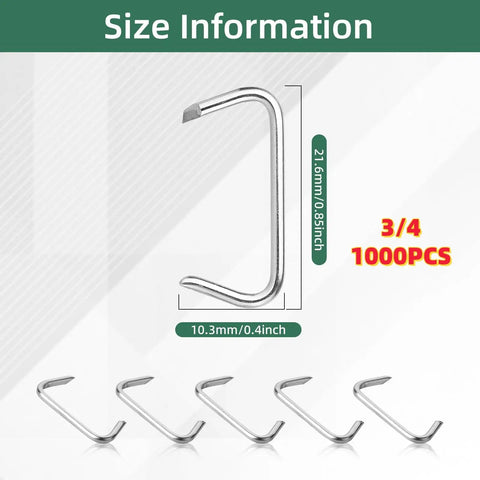 Size chart of 1000 Pieces Three Quarters Inch Galvanized Hog Rings For Upholstery, Auto, Fencing, Bagging, and DIY projects