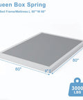Heavy Duty Queen Box Spring Low Profile Bed Base featuring 3000 lbs capacity, 80" x 60", 3" height, reinforced steel.