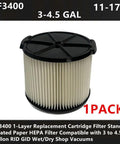 1 Pack Replacement Cartridge Filter Compatible With 3 To 4.5 Gallon Wet Dry Shop Vacuums 1 Layer Pleated Paper HEPA Filter