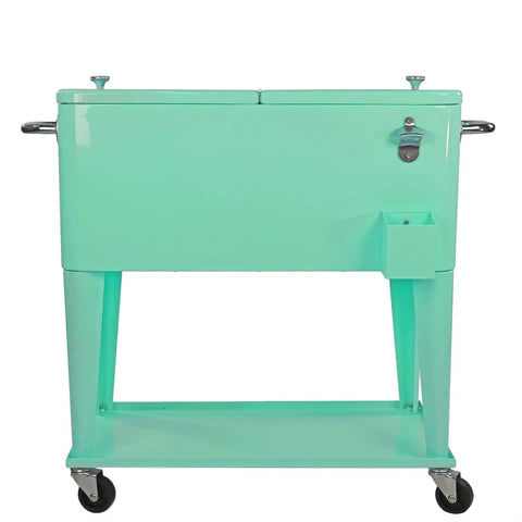 80 Qt Retro Rolling Cooler Ice Chest Cart With Shelf And Bottle Opener Seafoam Perfect For Backyard Bbqs And Bar Nights Keeps Drinks Cold For Days Party Ready