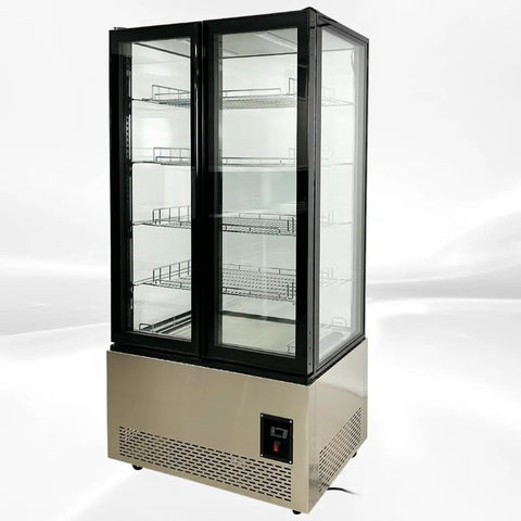 Commercial Upright Freezer With Two Swing Glass Doors And Four Side Transparent Panels Delivers Hella Spacious Ice Cream Display.