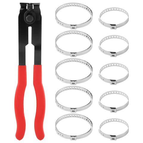 Adjustable CV Boot Clamp Pliers Kit With Stainless Steel Clamps For Auto Repair includes pliers and 10 clamps