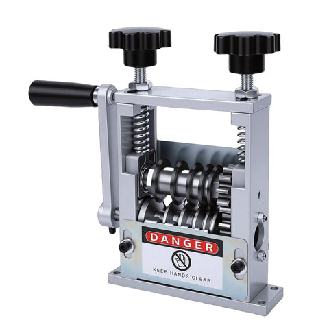 Rcniso 6 Hole Wire Stripping Machine Attachment For Electric Drill showcases V groove feed rollers and safety warning sign.