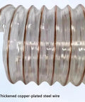 Battle Tested Flexible Vacuum Hose Heavy Duty Pu Dust Collection Tubing Woven With Steel Wire close-up showing clear tubing and copper-plated wire.