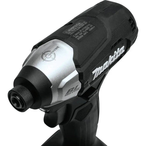 Close-up of XDT18SY1B-R 18V LXT Sub Compact Brushless Lithium Ion Cordless Impact Driver Kit showing chuck and branding