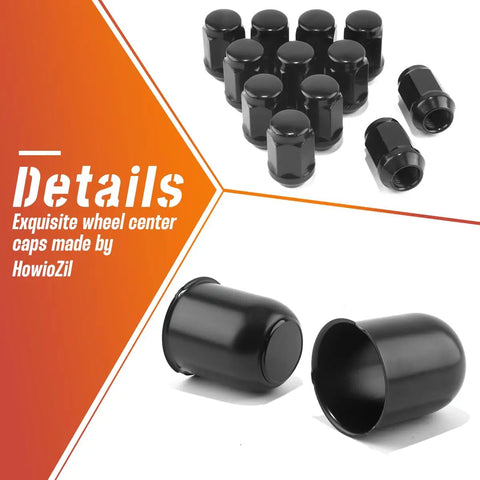 Two Pack Trailer Push Through Center Caps And Lug Nut Set For Trucks And RVs in high gloss black, includes 1/2-20 nuts