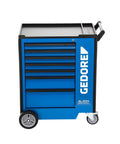 Heavy Duty Rolling Tool Cart For Busy Professional Mechanic Shops Featuring Tough As Nails Swivel Casters blue steel cart side view