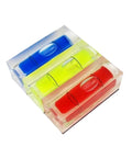 1pcs 15 * 15 * 40mm Square Column Water Level Meter Spirit Level Bubble in blue, yellow, and red colors.