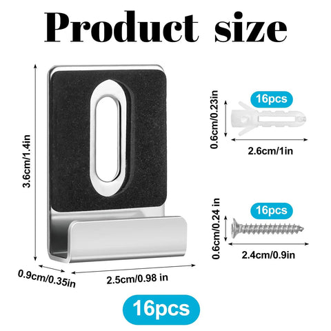 Tough Built Metal Mirror Holder Kit J Type Hanger Clips with dimensions 3.6x2.5cm, stainless steel and rubber pads for frameless glass.