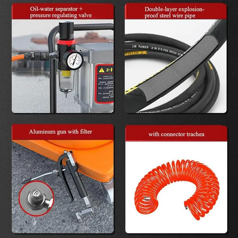 Pro Gear Air Powered Grease Pump Setup For Twenty Liter Barrels With Reinforced Hose And Ergonomic Grease Gun For Smooth High Pressure Lubrication That Gets The Job Done Right Anytime
