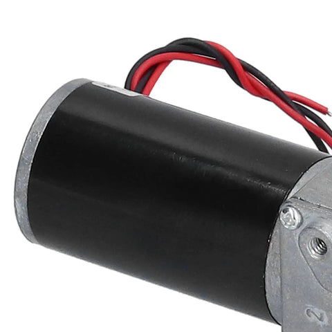 Top Shelf 12V Self Locking Dc Gear Motor features a tough die cast aluminum shell and black housing with wires for high torque applications.