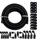 Top Tier 20 Foot AN6 And AN10 Braided Nylon Fuel Line Kit With Heavy Duty Aluminum Fittings Perfect For Gas Alcohol And Hydraulic Fluid Pump Systems That Look Sick. 20 ft black braided hose and aluminum fittings