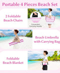 Six Point Two Foot Beach Umbrella With Two Folding Chairs And Waterproof Blanket Grab And Go Pink 4 Piece Beach Set display