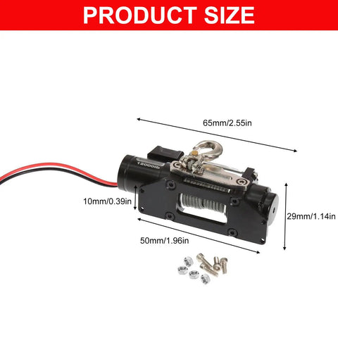 Heavy Duty Electric Winch With Remote Control For 1/8 And 1/10 Scale Crawlers Car Features precise size dimensions and all metal construction.