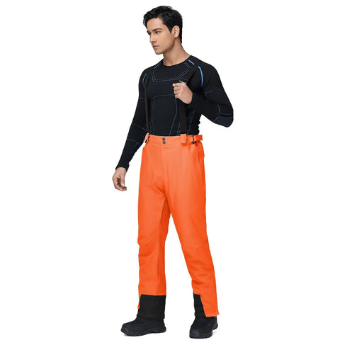 Men's Insulated Snow Bibs With Detachable Suspenders Warm Waterproof Ski Pants For Cold Powder Days Orange Size M
