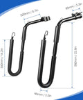 Adjustable Bicycle Surfboard Rack With Upgraded Design dimensions in mm and inches, showing aluminum and stainless steel construction.