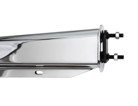 Slick Chrome Straight Spring Loaded Mud Flap Hanger With Two Point Five Bolt Spacing And Thirty Inch Length featuring heavy coil spring.