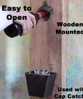 Retro Metal Wall Mounted Bottle Cap Opener Set Packs Twelve Heavy Duty Pull Tabs That Kick Ass At Opening Crown Caps Keeping Your Garage Or Basement Bar Super Chill, mounted on wooden surface, easy to use.