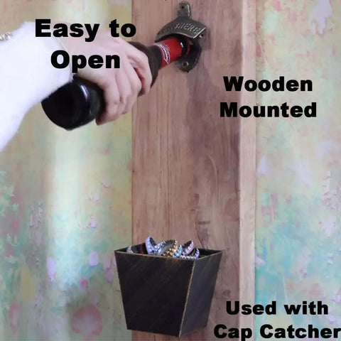 Retro Metal Wall Mounted Bottle Cap Opener Set Packs Twelve Heavy Duty Pull Tabs That Kick Ass At Opening Crown Caps Keeping Your Garage Or Basement Bar Super Chill, mounted on wooden surface, easy to use.