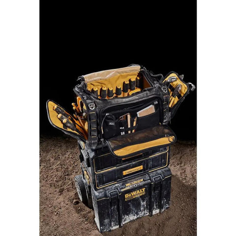 Pro Grade ToughSystem 2.0 Jobsite Tool Bag With Vertical Access, Over 50 Pockets, Top Storage With Bungee Cord shown on stack