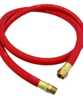 Six Foot One Half Inch EPDM Rubber Leader Hose for Air Lines Reels and Compressors with brass fittings, red color