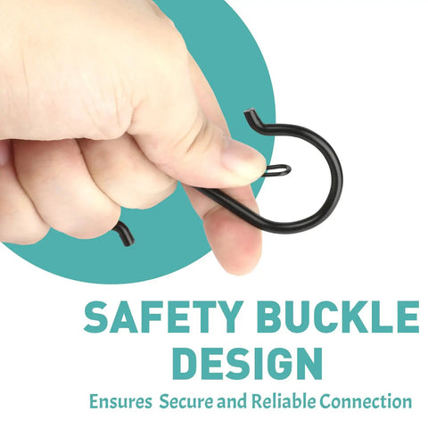 Tough As Nails Heavy Duty S Hooks With Secure Locking Clips 12 Pack shown being held, showcasing safety buckle design for reliability.