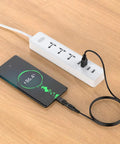 USB To DC 5V Power Cord With 10 Connector Tips For Easy Plug-and-Play Power Across Your Gadgets 5.5x2.1mm Plug Jack Includes 5.5x2.5, 4.8x1.7, 4.0x1.7, 4.0x1.35, 3.5x1.35, 3.0x1.1, 2.5x0.7, Micro USB, Type-C, Mini USB, 5FT connected to phone and power strip