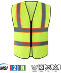 High Visibility Neon Safety Vest Pack Of 10 With Zipper And Reflective Strips, Size L, Breathable 100 Percent Polyester Front View