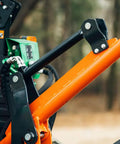 Close-up of 50HP Pro Series 3 Point Post Hole Digger with 6 Inch Auger for Cat 1 Tractors showing hydraulic ram.