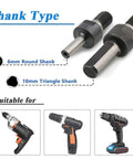Pro Grade Drill To Angle Grinder Converter Kit With 6mm And 10mm Arbor Mandrels, shown with compatible drill types