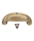 Antique Brass Cup Pull Handle with ergonomic grip and screws for cabinets drawers wardrobes and kitchen cupboards traditional hardware