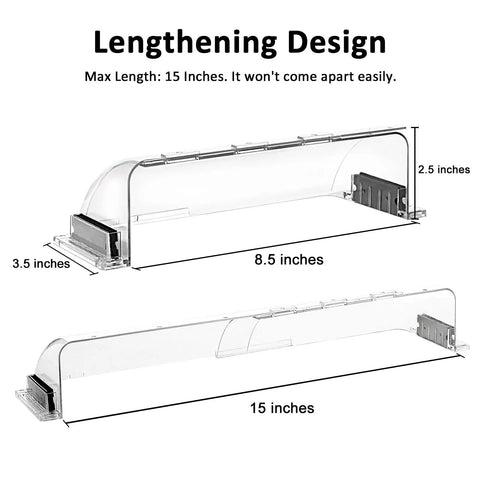 Two Pack Air And Heat Deflectors For Vents Sidewalls And Ceiling Registers Adjustable From Eight Point Five To Fifteen Inches No Fuss Magnetic Mount Two Part Expandable Design Redirects Air Flow, showing length adjustment.