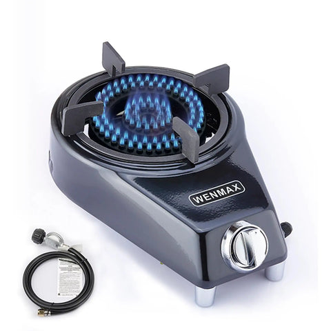 Single Burner Portable Propane Stove For Outdoor Cooking 15000 BTU High Heat Includes Propane Adapter Hose Safe Valve System For Kids