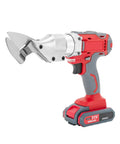 21V Electric Metal Shears With Swivel Head, Heavy Duty Sheet Metal Cutter showcasing sharp chrome vanadium cutters, red and grey design