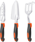 Heavy Duty Garden Tools Set 3 Piece With Ergonomic Handles Shovel Transplant Trowel And Hand Rake Aluminum Alloy Orange For Planting
