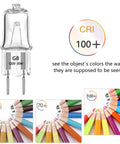 35W Halogen G8 Bi Pin Under Cabinet Puck Lights with CRI 100+ for true color rendering, 120V visible in the image