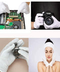 12 Pairs Soft Cotton Gloves With Stretchable White Lining For All Day Cozy Comfort One Size Fits Most Washable And Ultra Soft Moisturizing Gloves, used for electronics, photography, watch handling, and skincare.