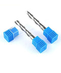 Top Shelf Precision 2 Flute Flat Nose Upcut Carbide Router Bit For Wood Mdf Pvc Cnc Milling Projects Featuring Rugged Blue Coating and Swift Chip Clearance, set of two bits, with protective covers.
