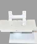White adjustable laptop stand plate for Top Shelf Mobile Rolling Desk Workstation featuring smooth riding wheels.